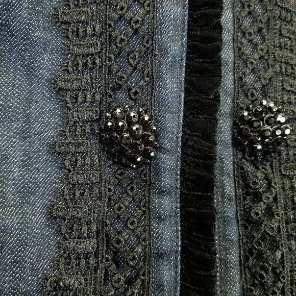 I.N.C. Jean Jacket Women's L Lace Velvet Beaded Button Hook Closure Denim VTG - Picture 7 of 16